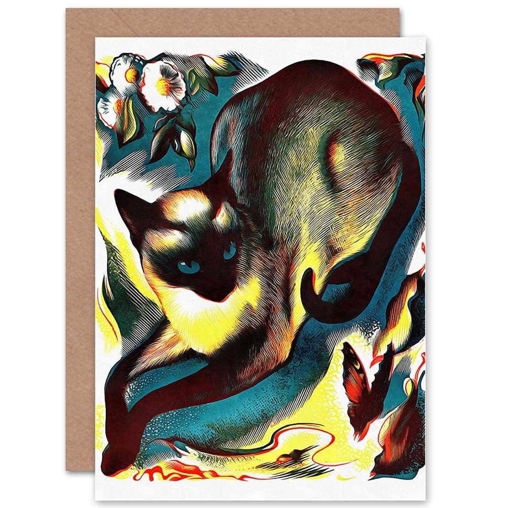 Paintings Animal Cat Butterfly Siamese Fine Greetings Card