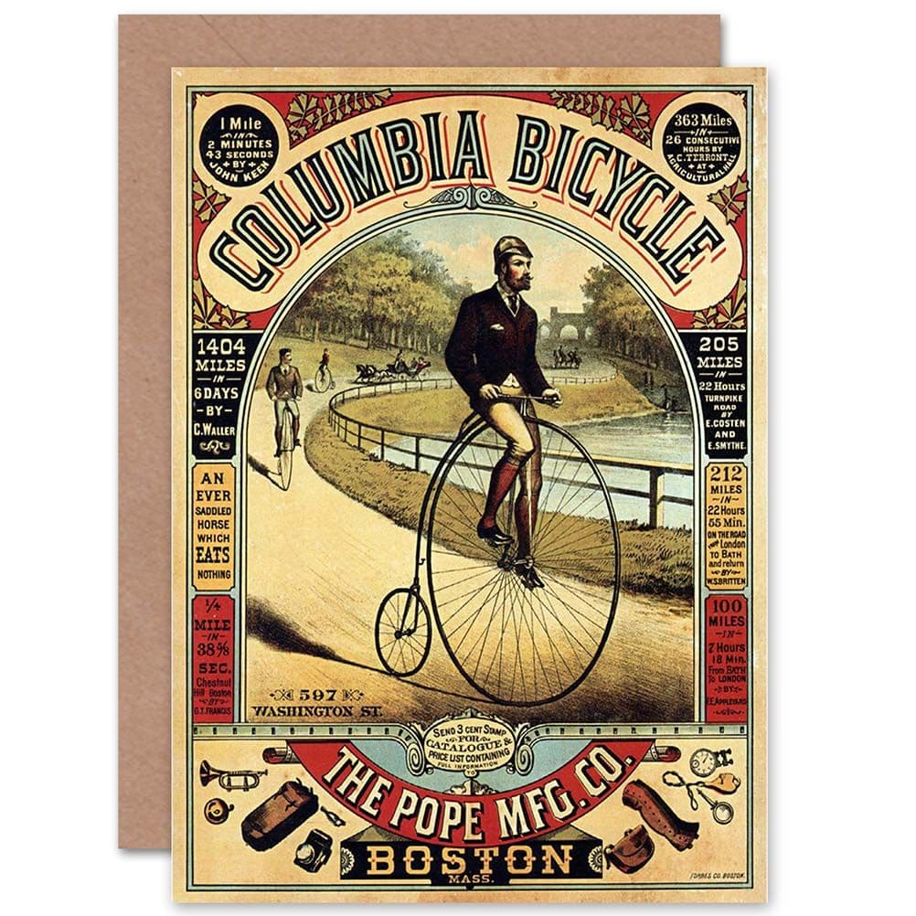 Penny Farthing Bicycle Boston Usa Advertising Retro Greetings Card