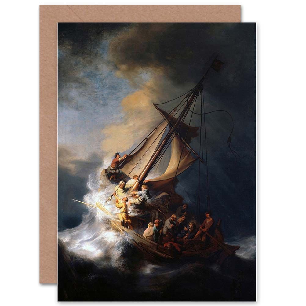 Rembrandt Christ In Storm On Lake Of Galilee Old Painting Greetings Card