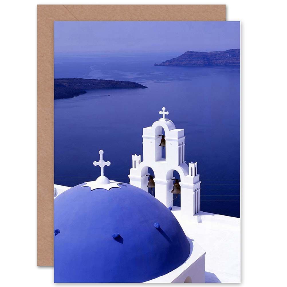 Santorini Church Blue Domed Roof Greece Home Greetings Card