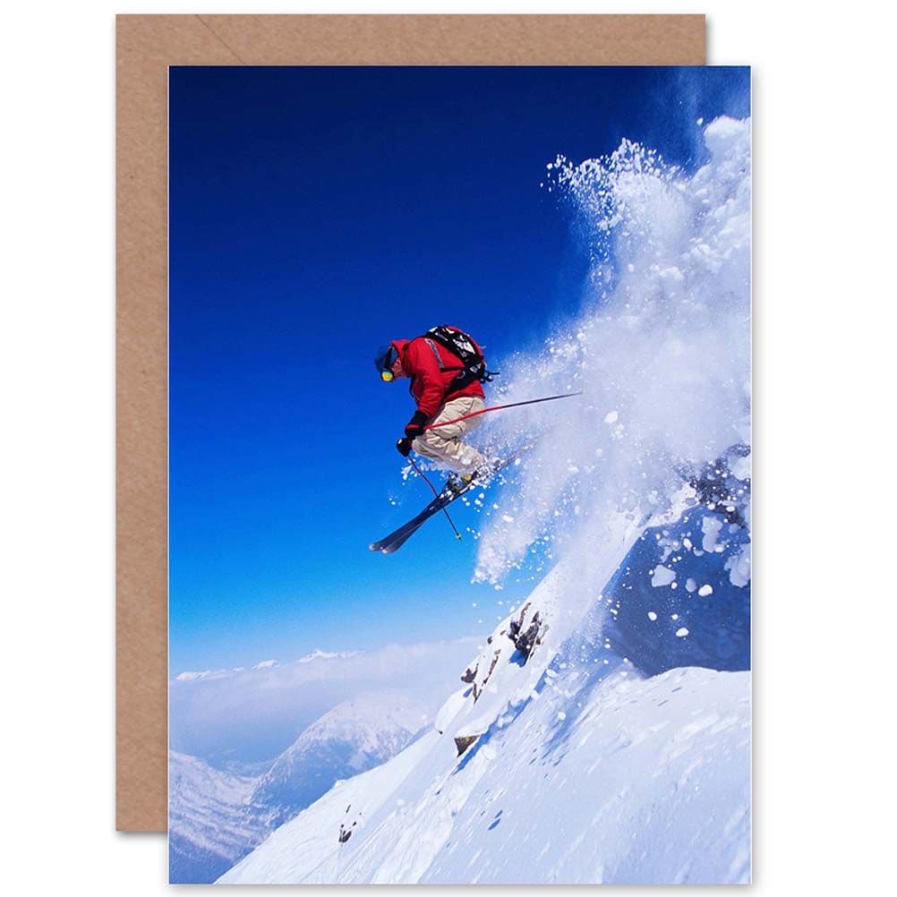Skier Ski Jumping Snow Sport Sky Photo Birthday Greetings Card