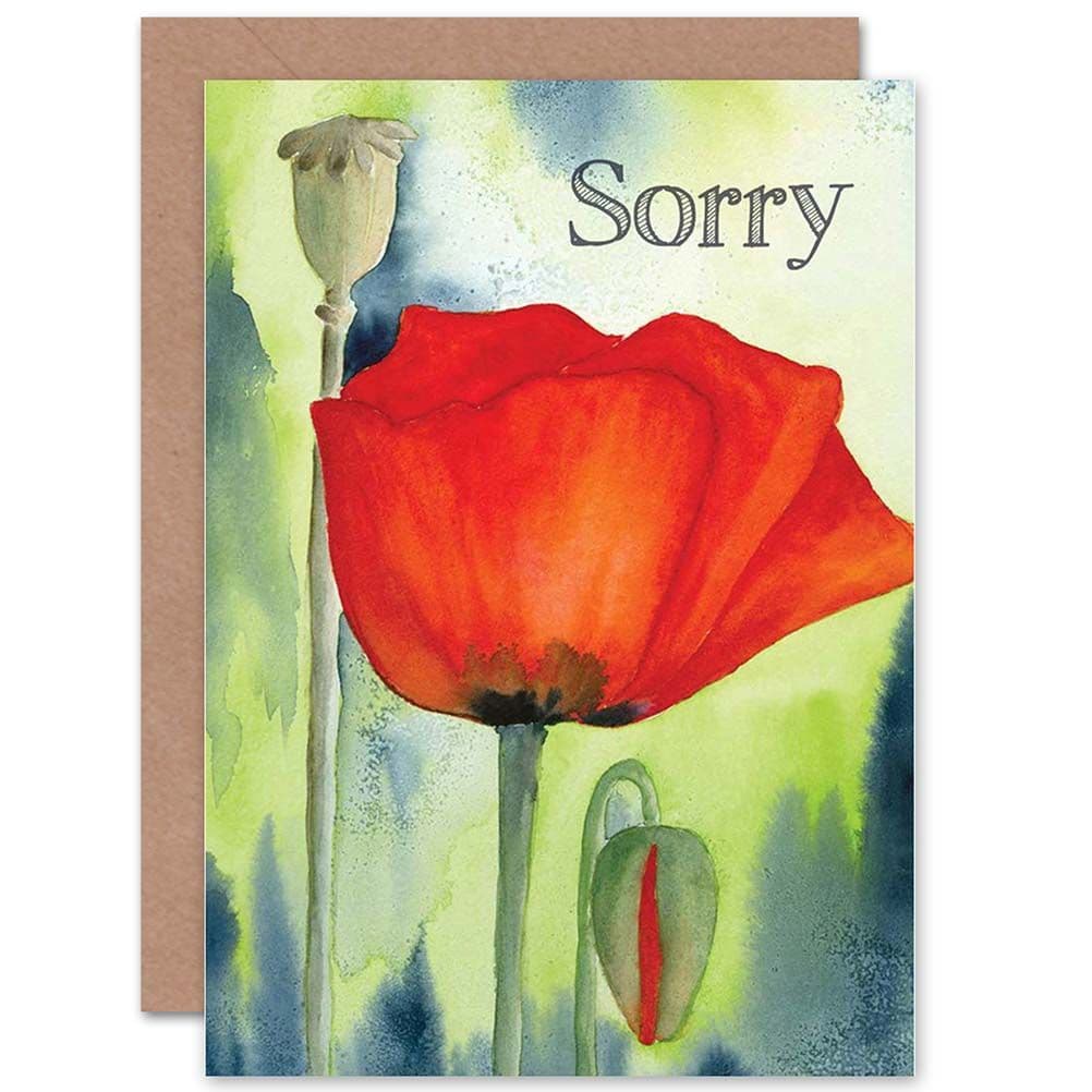 Sorry Poppy Flower Painting Watercolour Red Greetings Card