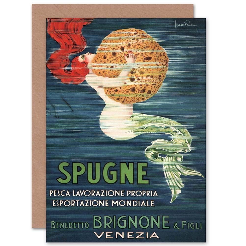 Sponge Mermaid Venice Italy Brignone Brothers Ad Greetings Card