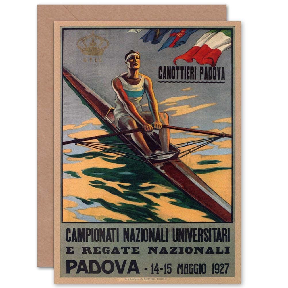 Sport Rowing Canoe Padova Italy Regatta Exhibition Ad Greetings Card