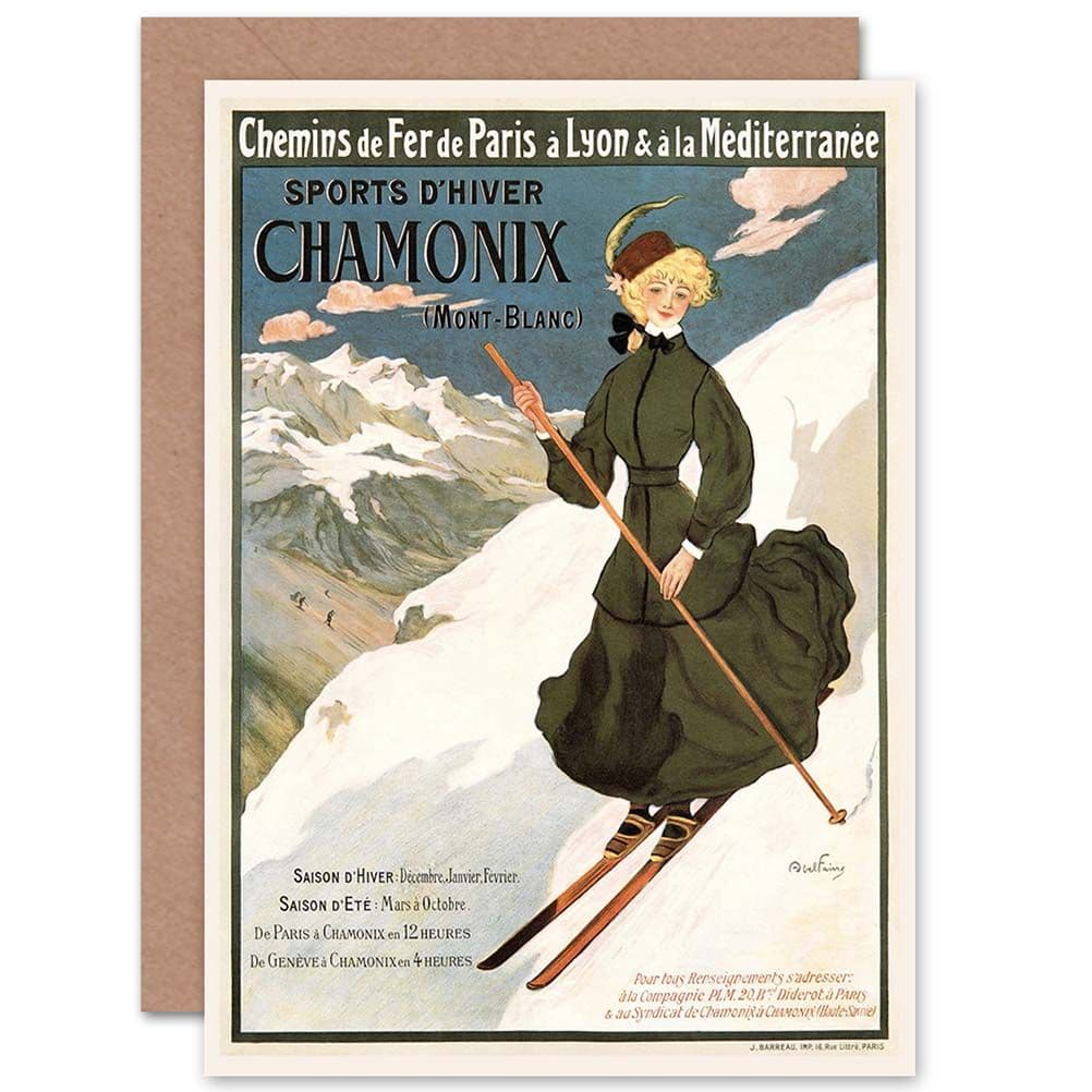 Sport Travel Winter Snow Skiing Chamonix France Ad Greetings Card
