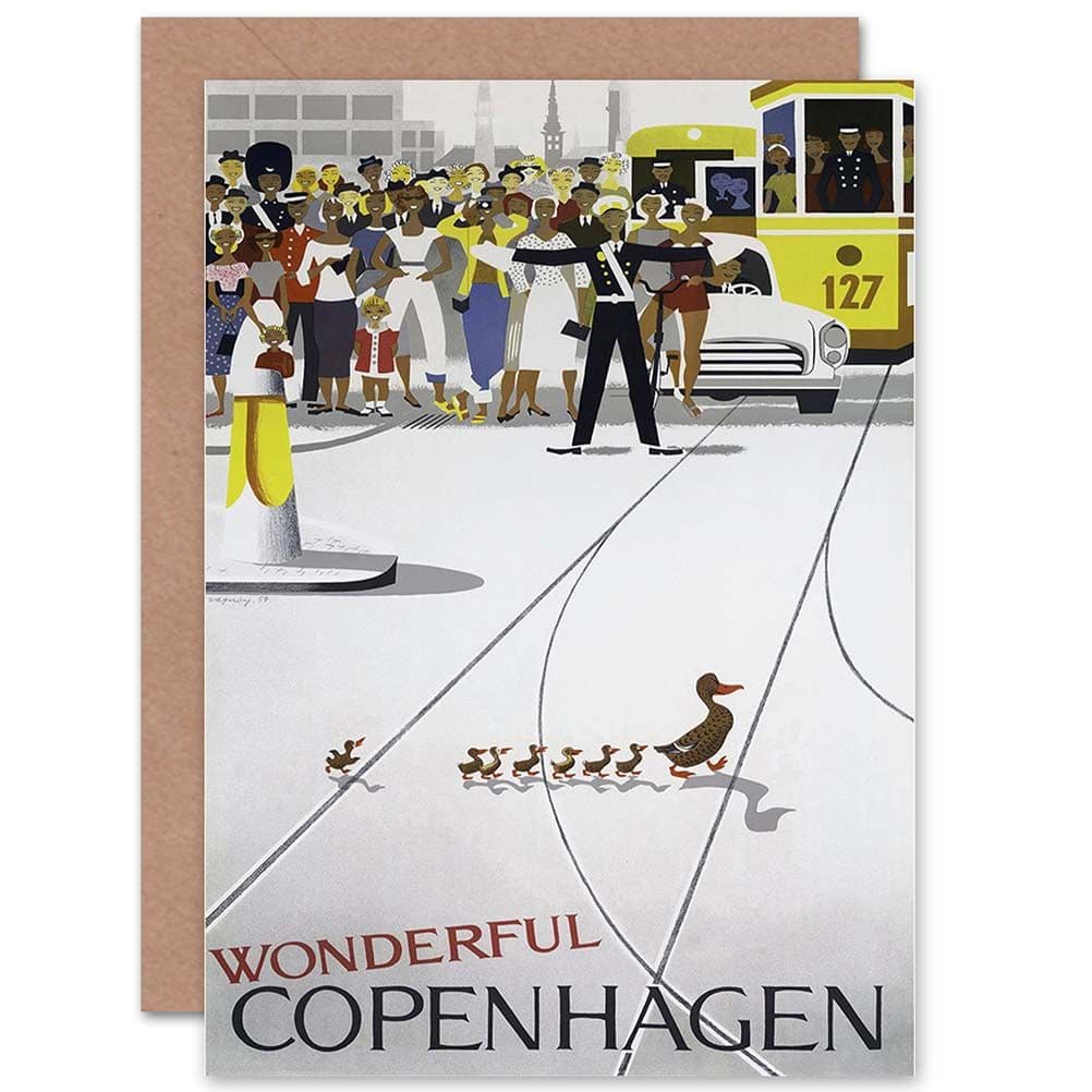 Travel Copenhagen Smiling Duck Advertising Retro Greetings Card