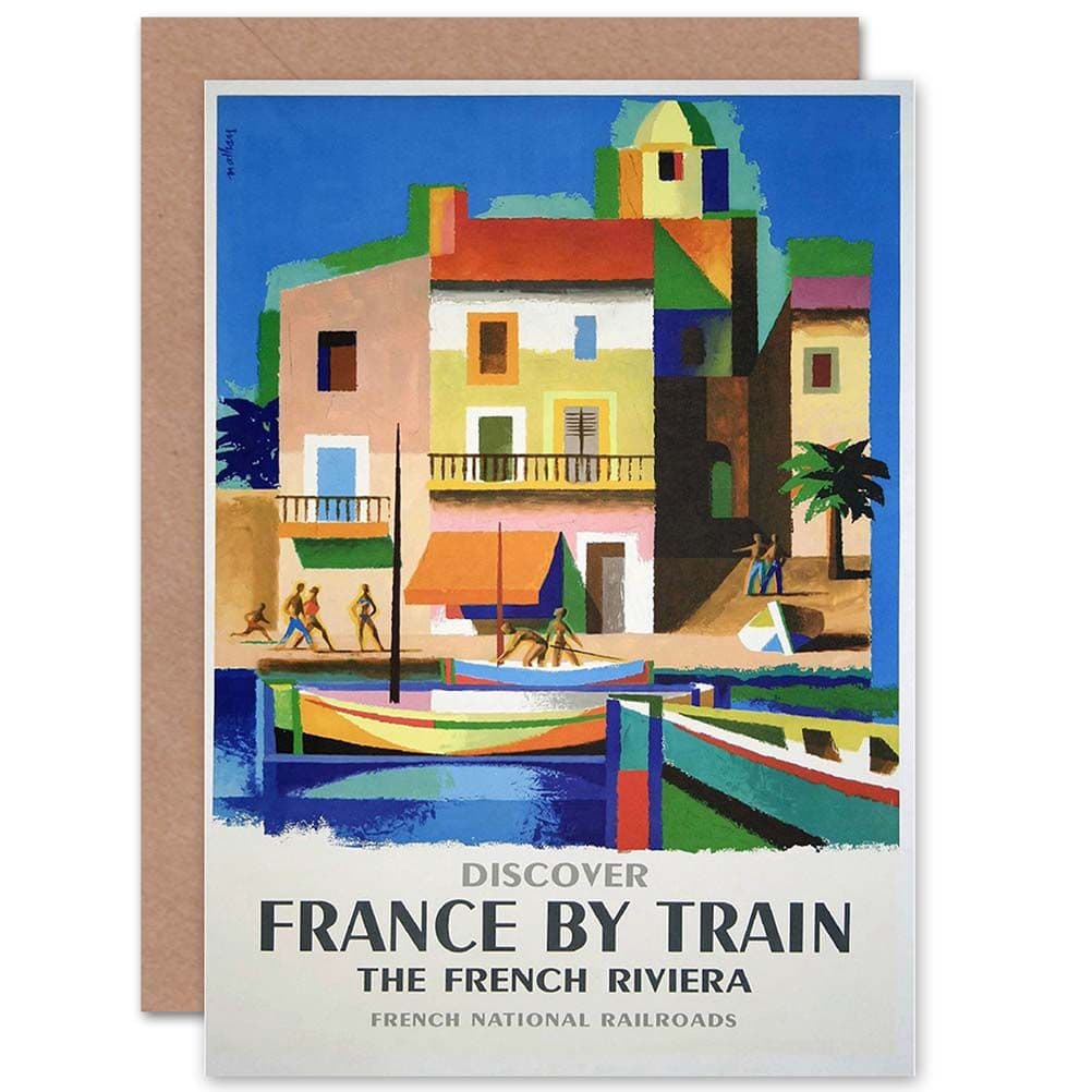Travel France Train Railway Riviera French Railroad Boat Greetings Card