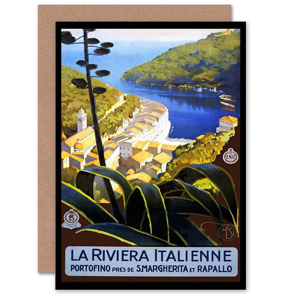 Travel Italian Riviera Portofino Harbour Sea Italy Greetings Card