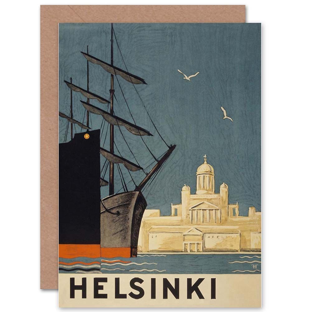 Travel Helsinki Finland Tuomiokirkko Cathedral Ship Greetings Card