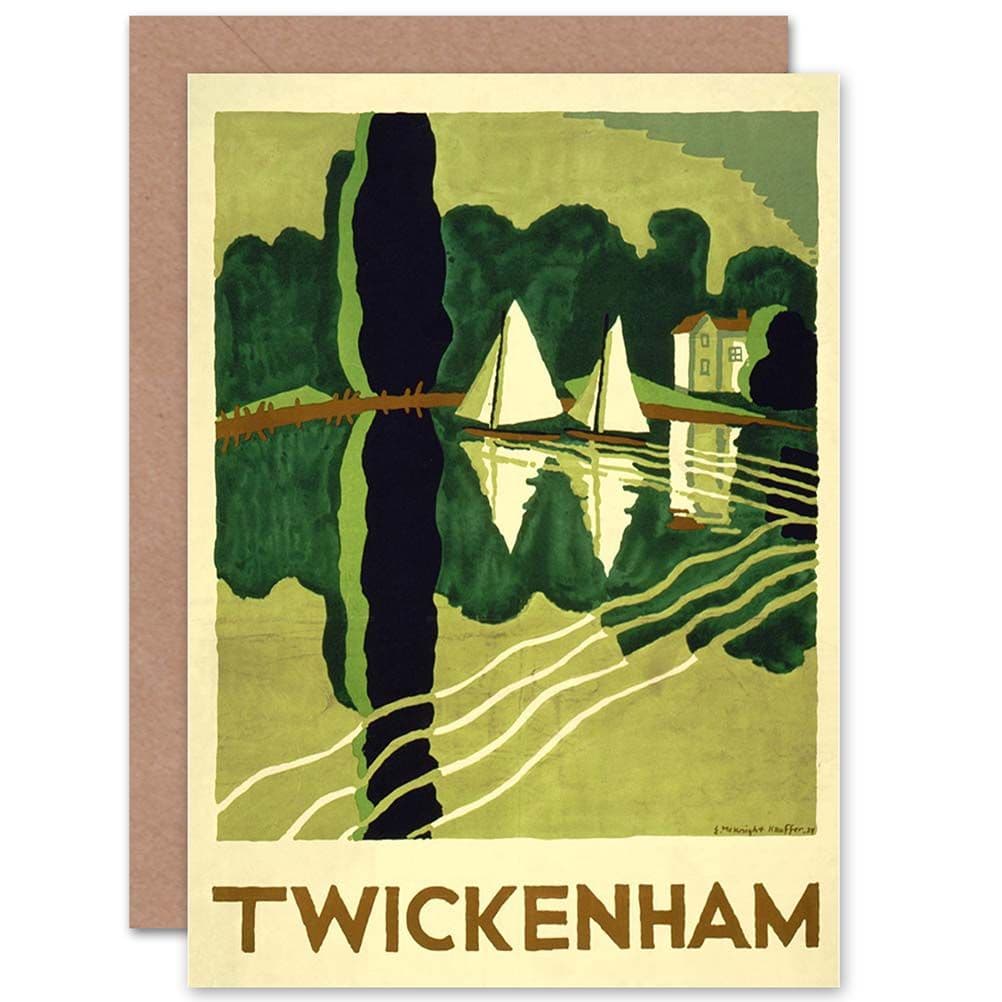 Travel Tourism Twickenham London Thames Boat River Greetings Card