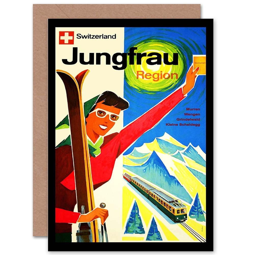 Travel Winter Sport Jungfrau Switzerland Skiing Train Greetings Card
