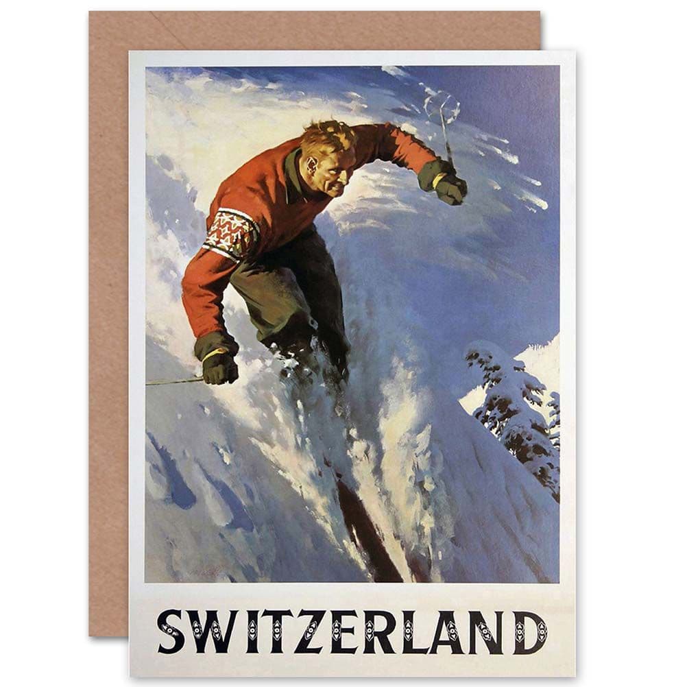 Travel Winter Sport Skiing Snow Skiier Switzerland Greetings Card