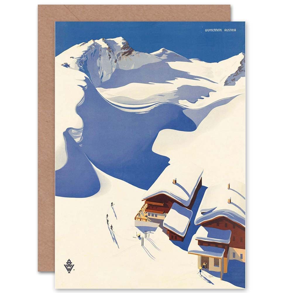Travel Winter Sport Snow Ski Chalet Alps Austria Greetings Card
