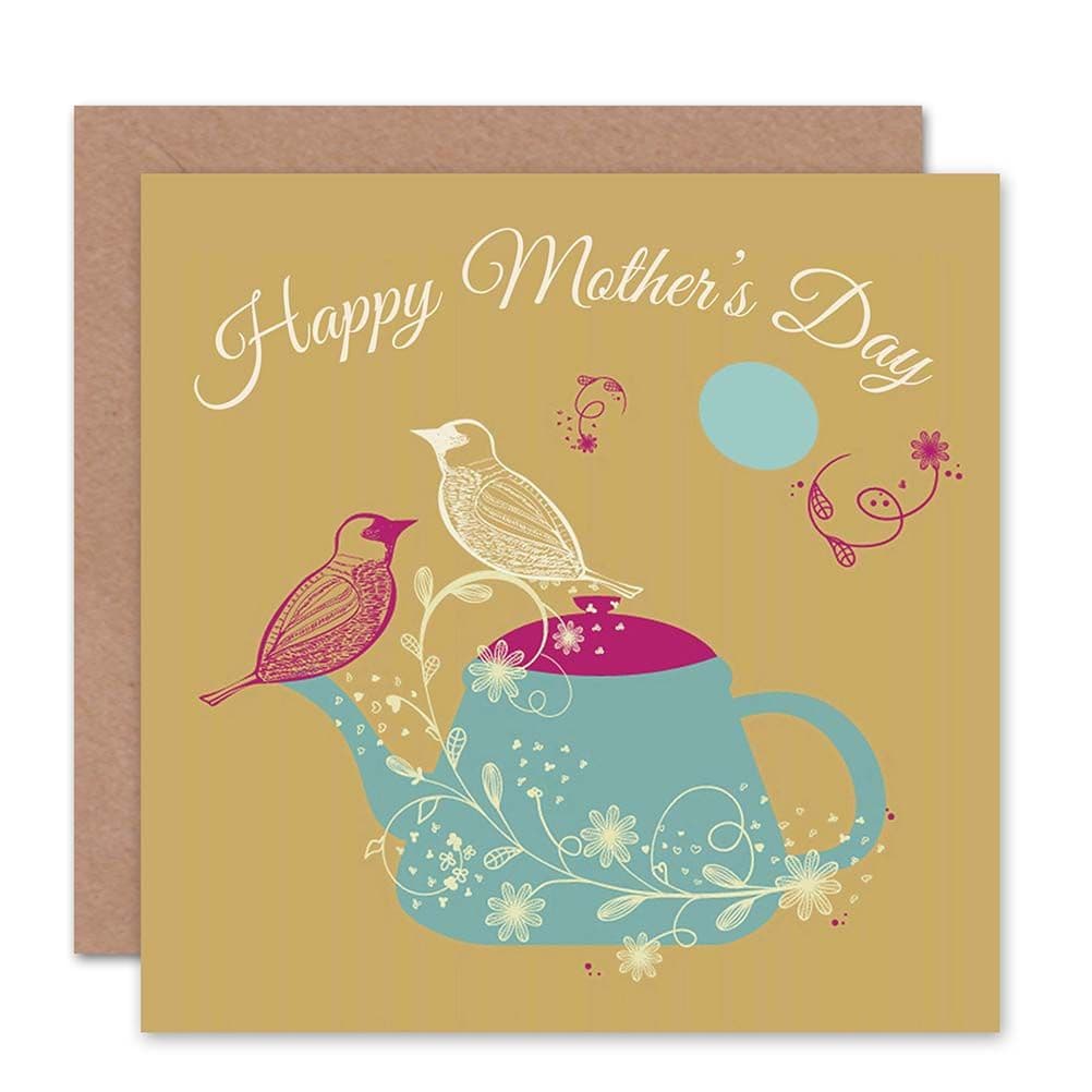 Mothers Day Teapot Tea Birds Floral Mum Card