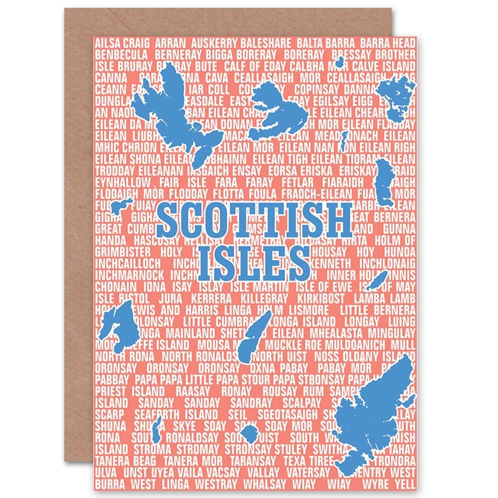 Map Scotland Scottish Islands Isles Names Greetings Card