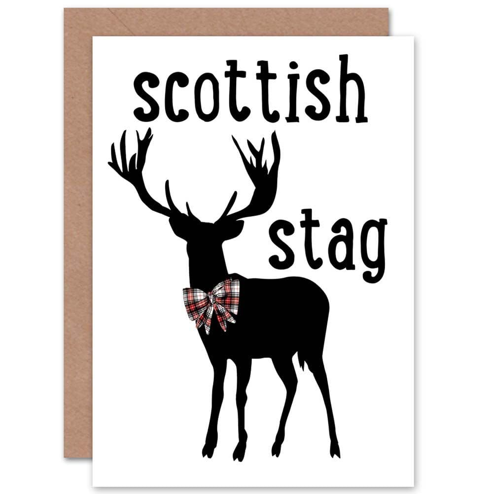 Scottish Stag Silhouette Tartan Bow Scotland Greetings Card