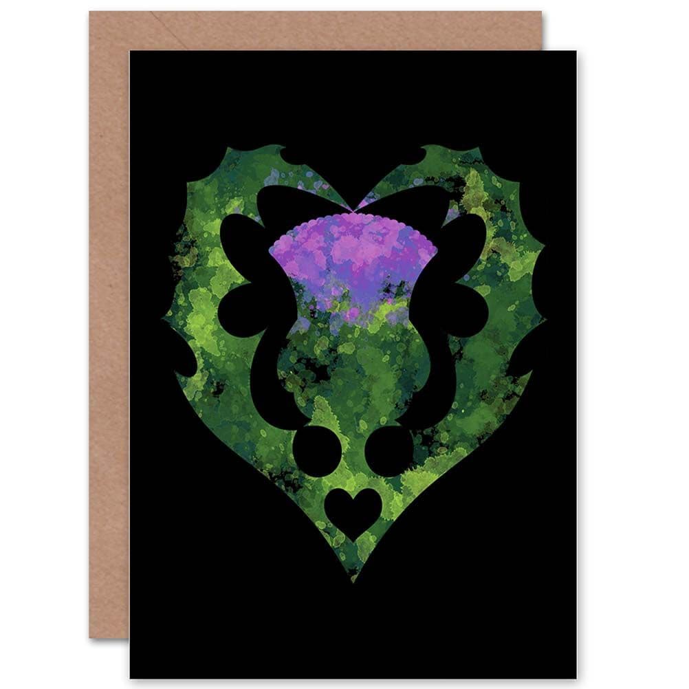 Painting Thistle Head Heart Love Scotland Greetings Card