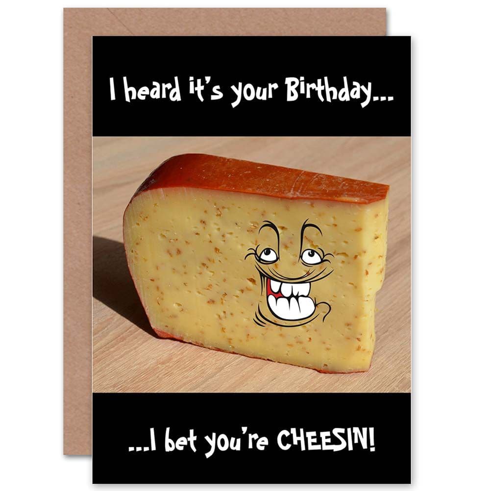 Funny Birthday Card Cheese Lover Cheesin Cartoon Fun Art Greetings Card