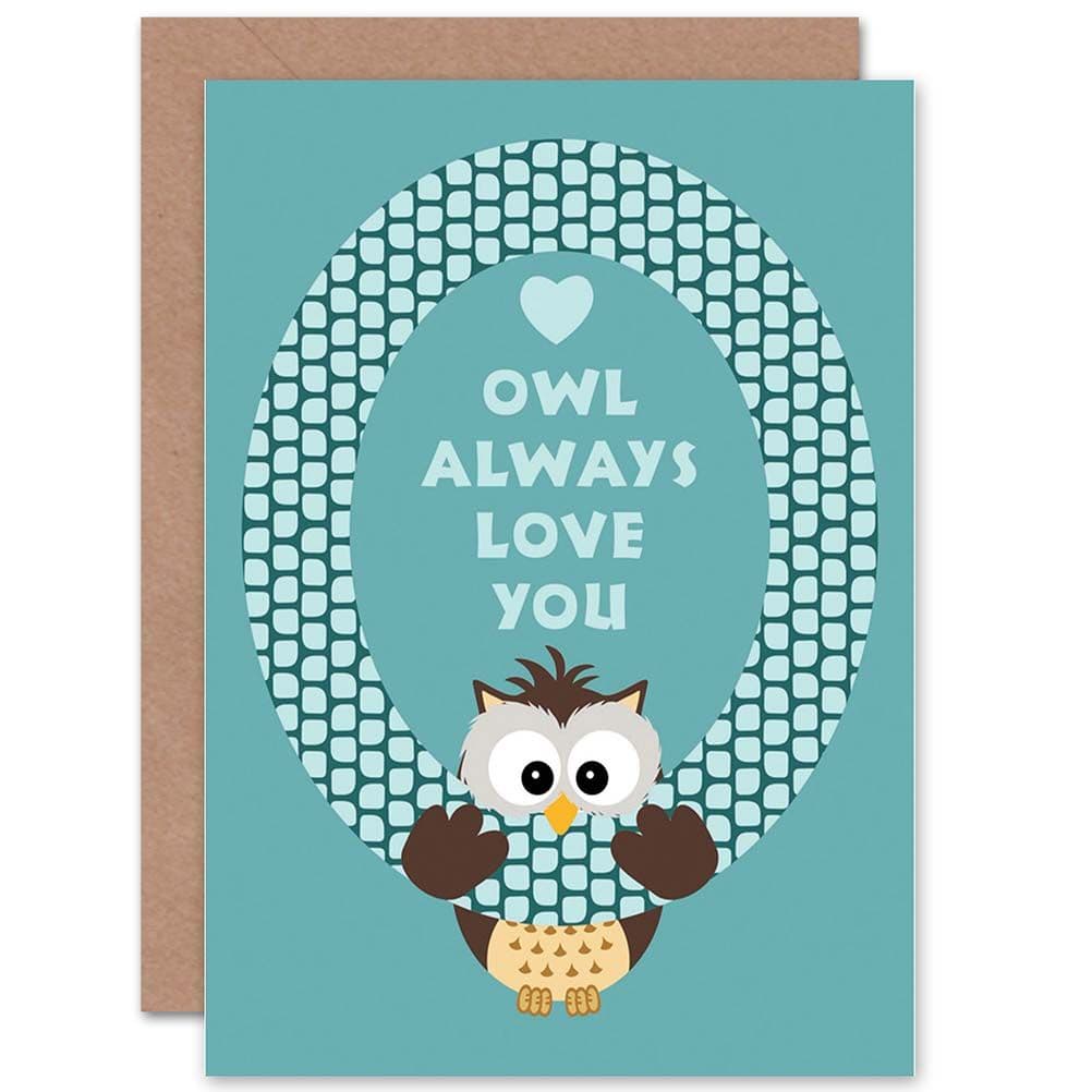 Birthday Cartoon Owl Love Blue Greetings Card