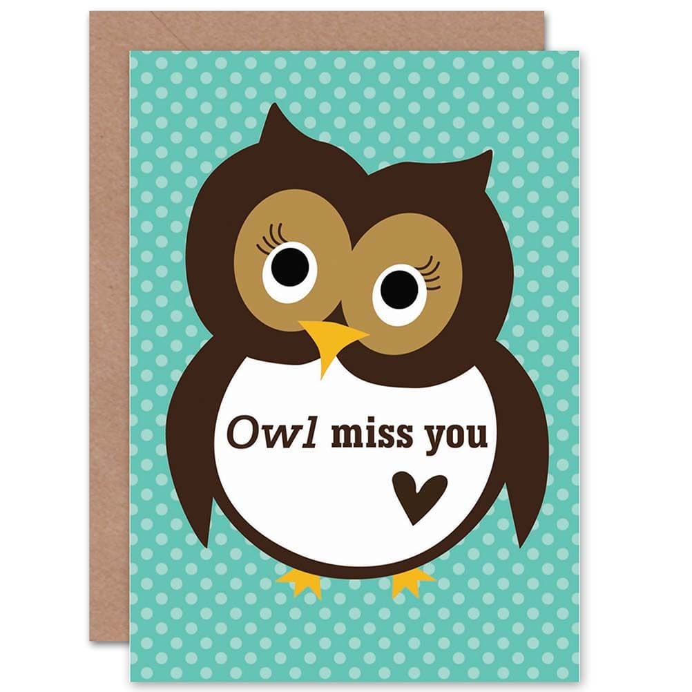 Cartoon Owl Miss You Cute Fun Greetings Card