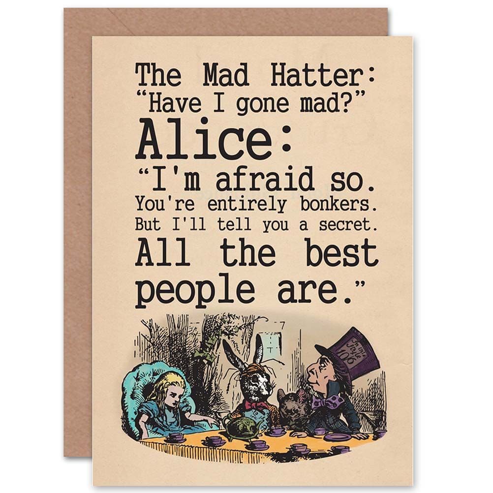 Alice Wonderland Bonkers Mad Hatter Birthday Greetings Card