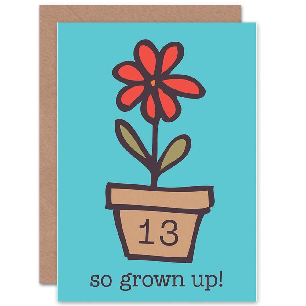 Birthday 13th Flower Pot Greetings Card
