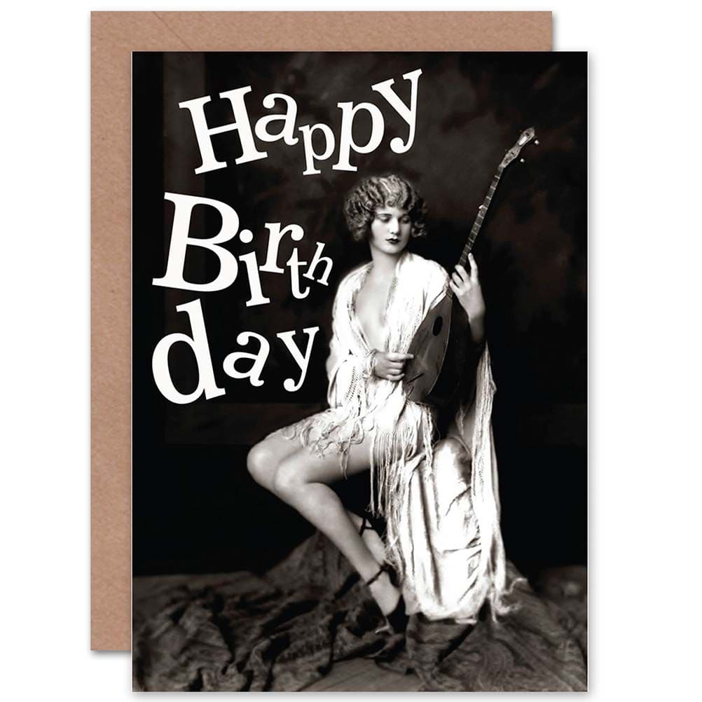 Birthday Happy Retro Lute Player Greetings Card