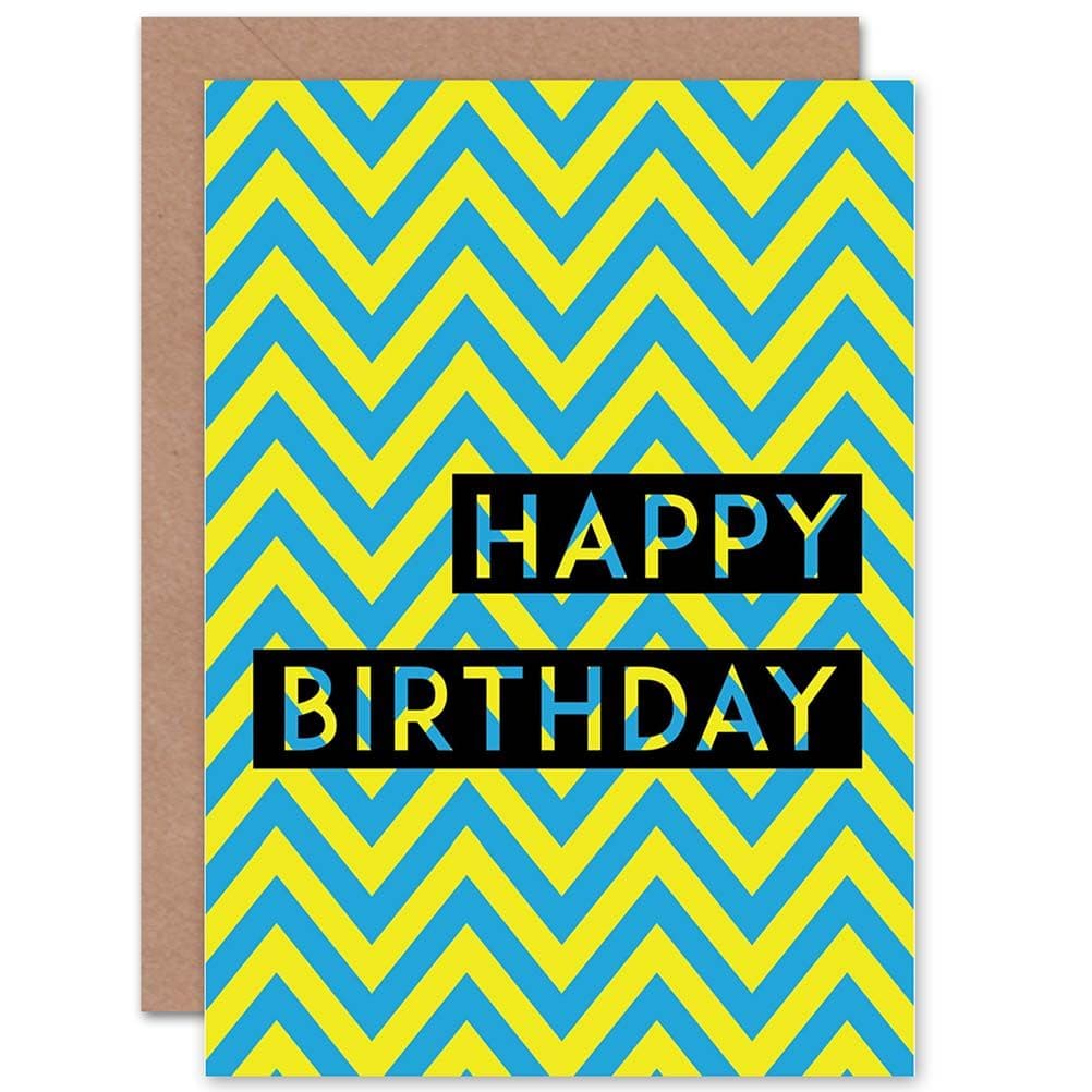Zig Zag Birthday Blue Yellow Greetings Card