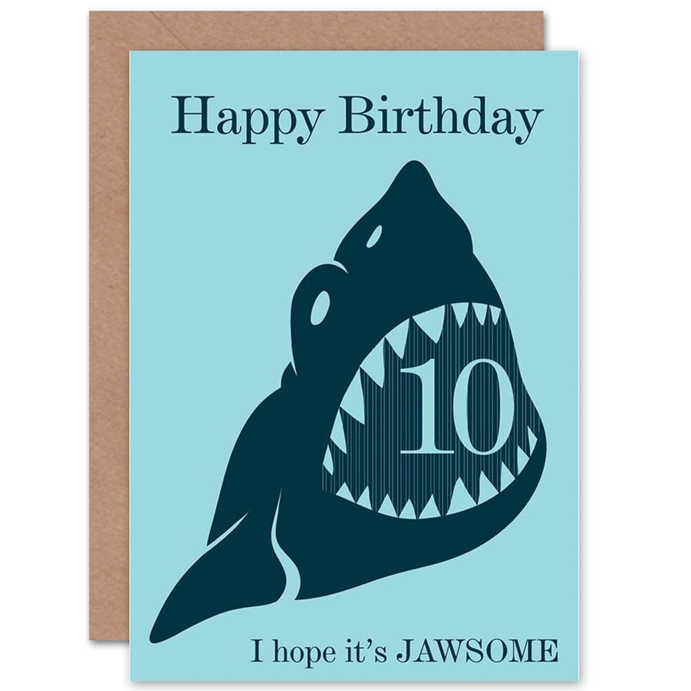 Birthday Happy 10th Tenth Shark Fun Jawsome Greetings Card