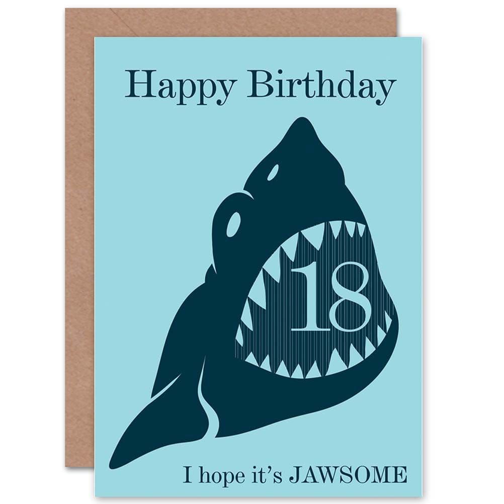 Birthday Happy 18th Eighteenth Shark Jawsome Greetings Card