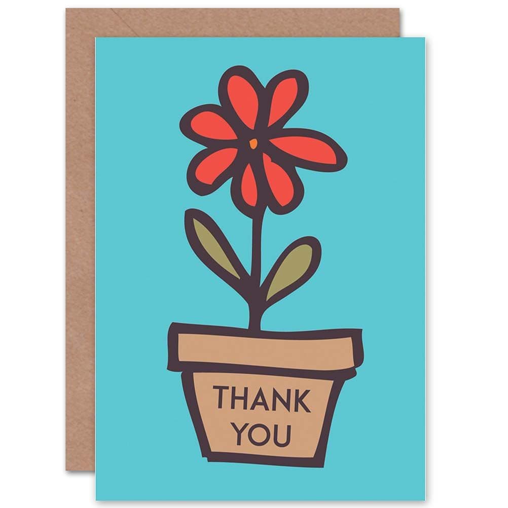 Thank You Flower Pot Cartoon Greetings Card