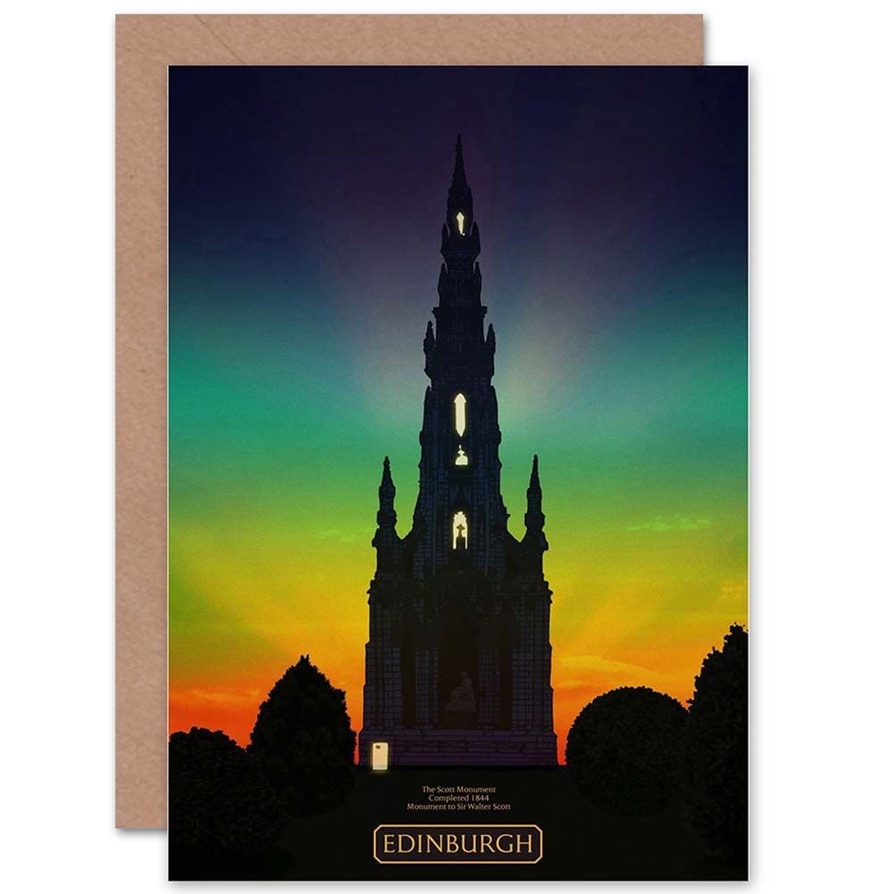 Painting Typograph Scott Monument Edinburgh Greetings Card