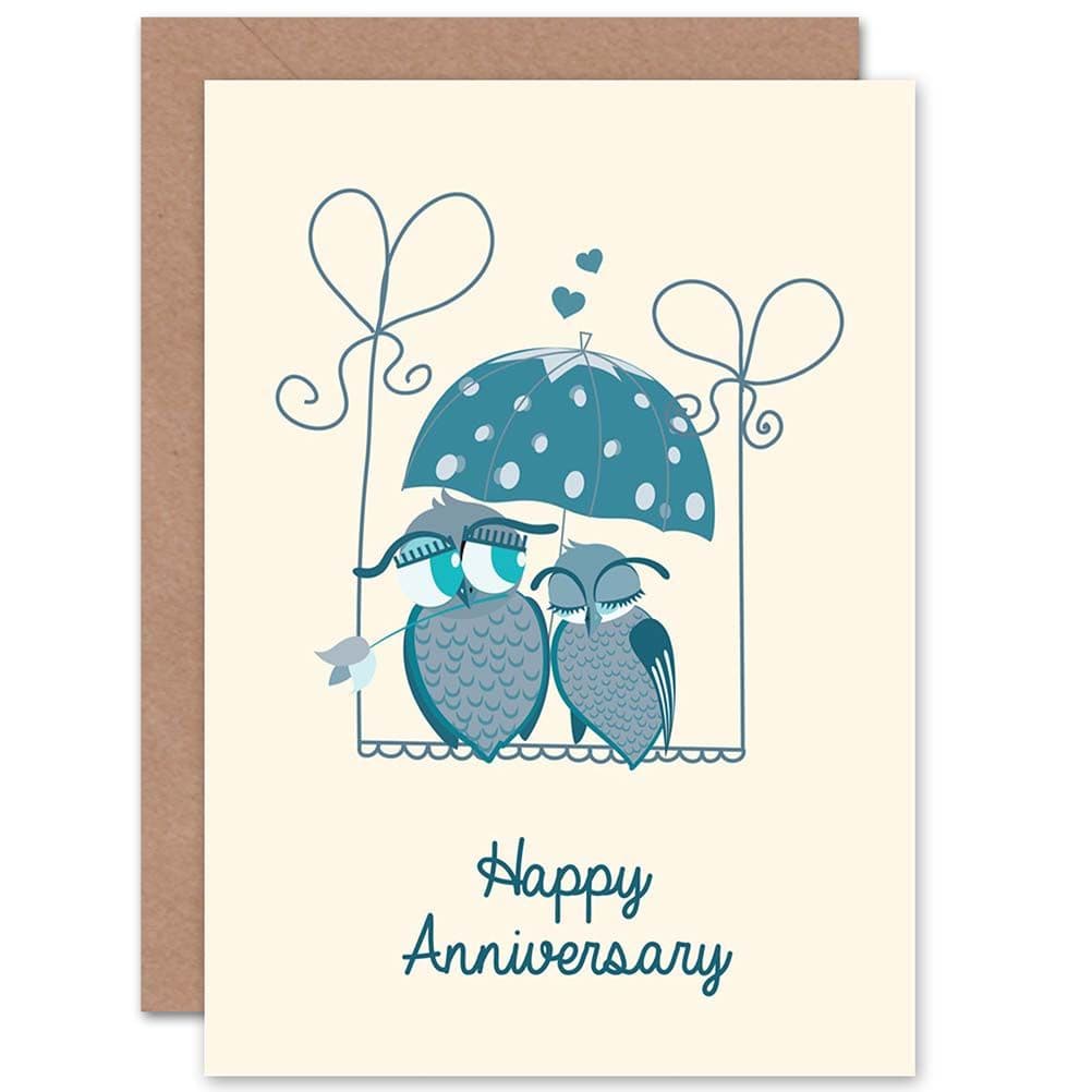Wedding Anniversary Owls Umbrella Love Greetings Card