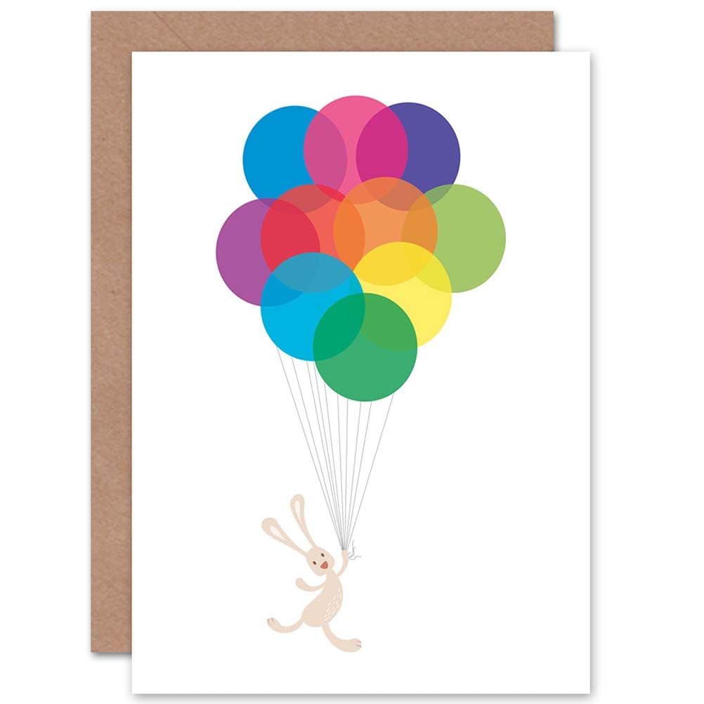 Birthday Cartoon Happy Balloon Bunny Rabbit Greetings Card