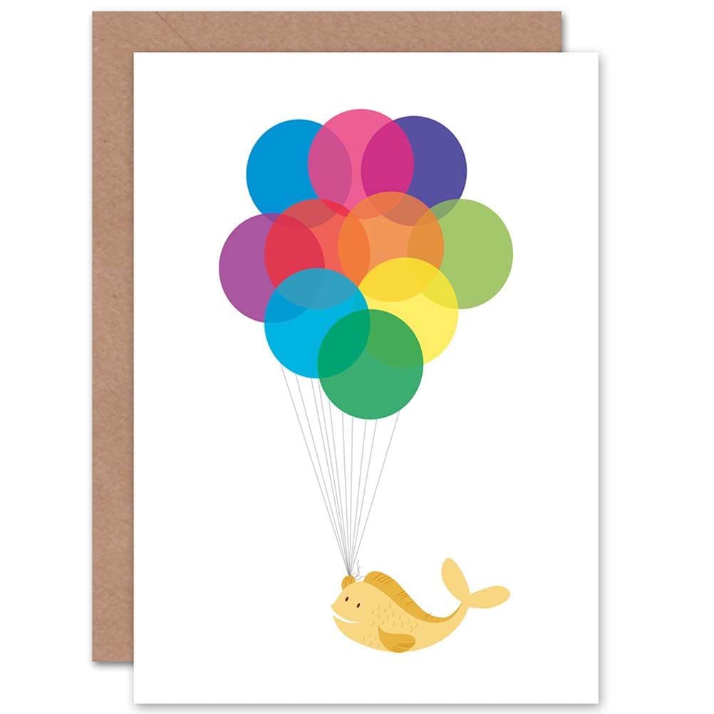 Painting Cartoon Happy Balloon Goldfish Fish Kids Greetings Card