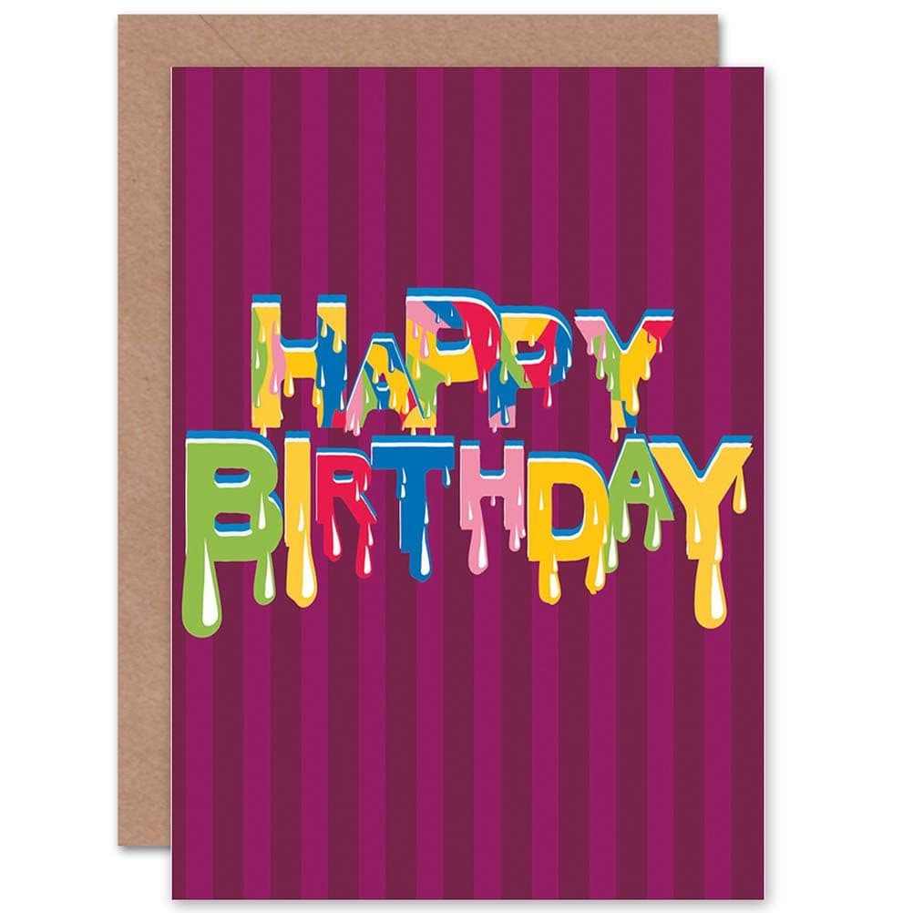 Birthday Card Trippy Drippy Design Art Colourful Greetings Card