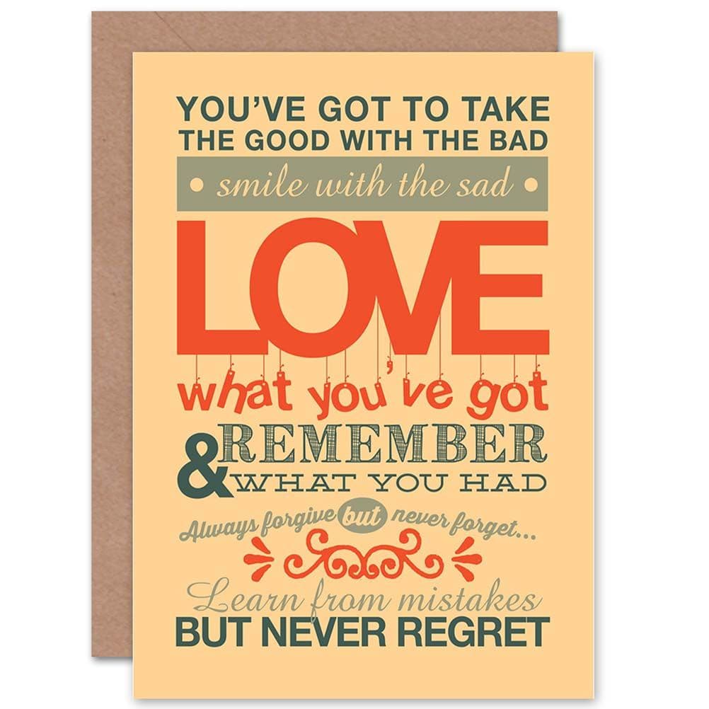Quote Phrase Prose Motivation Never Regret Greetings Card