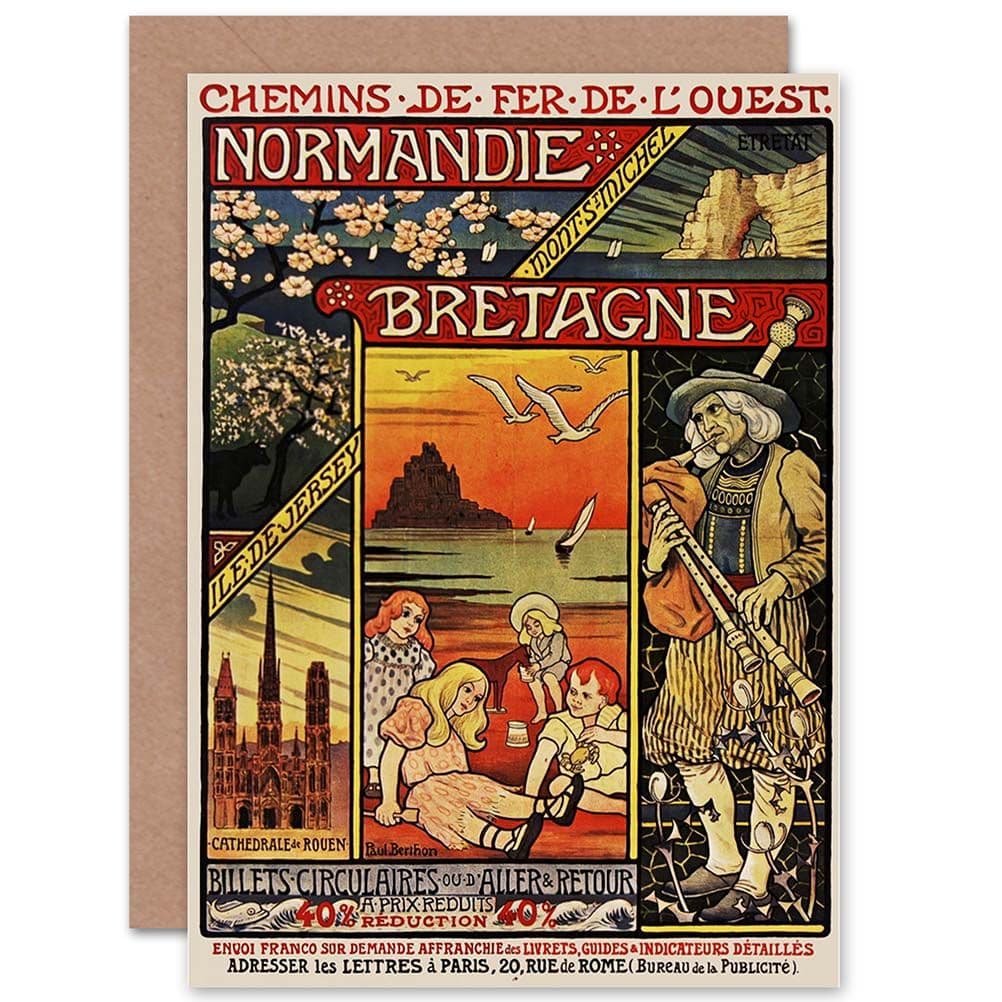 Ad Vintage Berthon Brittany Normandy Railway Train Greetings Card