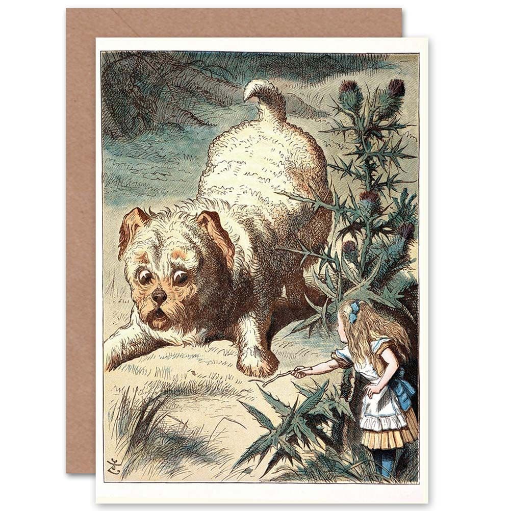 Book Carrol Alice Wonderland Tenniel Dog Stick Greetings Card