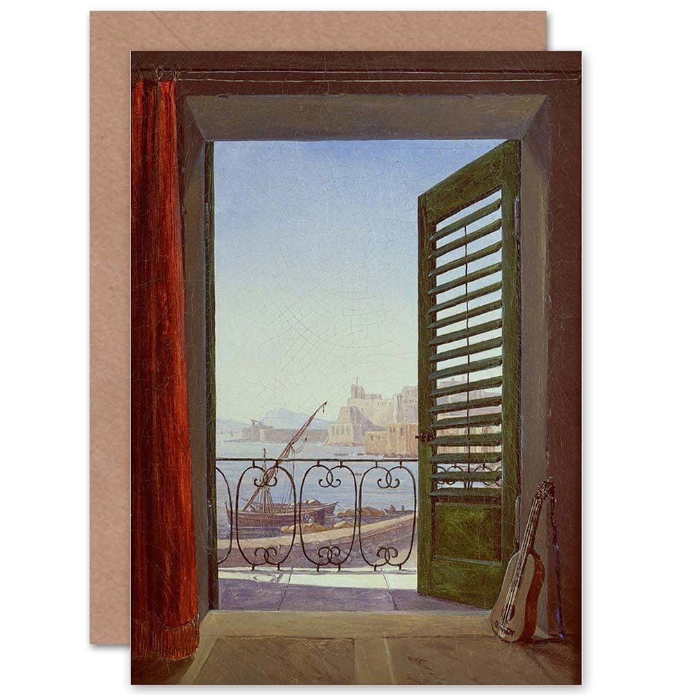 Painting Interior Study Carus Balcony Room Bay Naples View Greetings Card