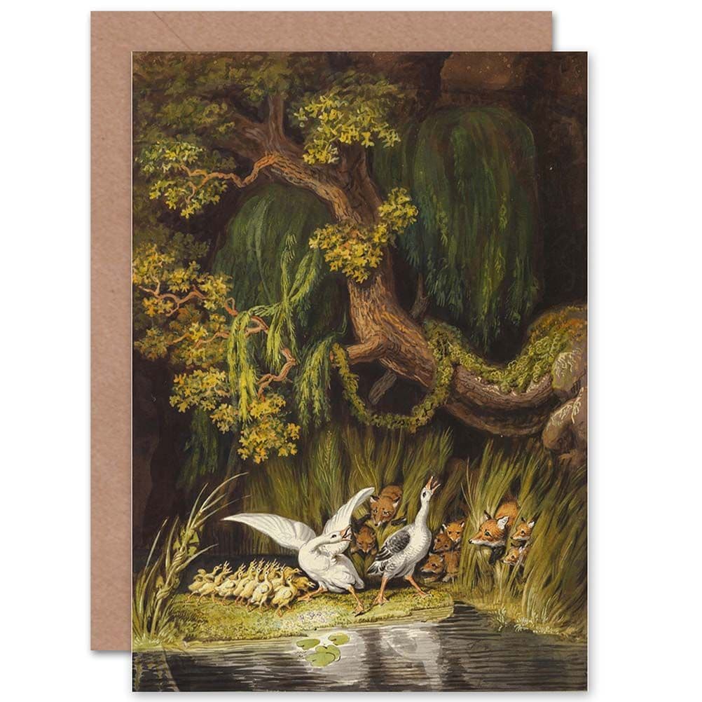 Painting Landscape Wild Tischbein Goose Gander Foxes Greetings Card