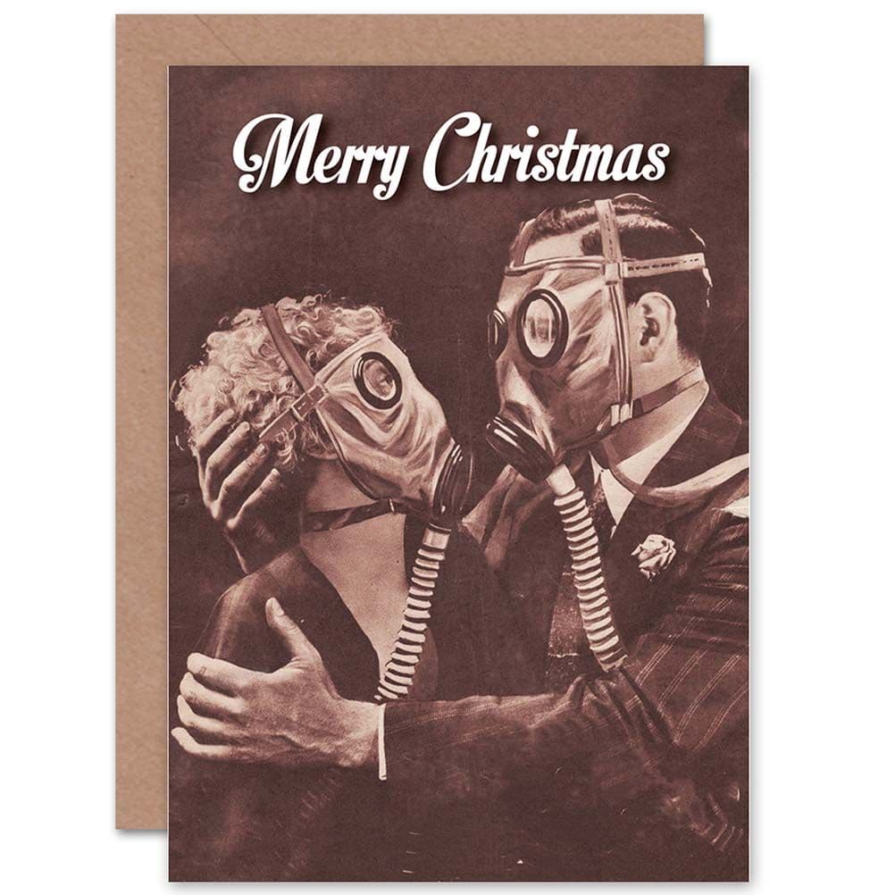 Alternative Christmas Xmas Bizarre Gas Mask Funny Greetings Card