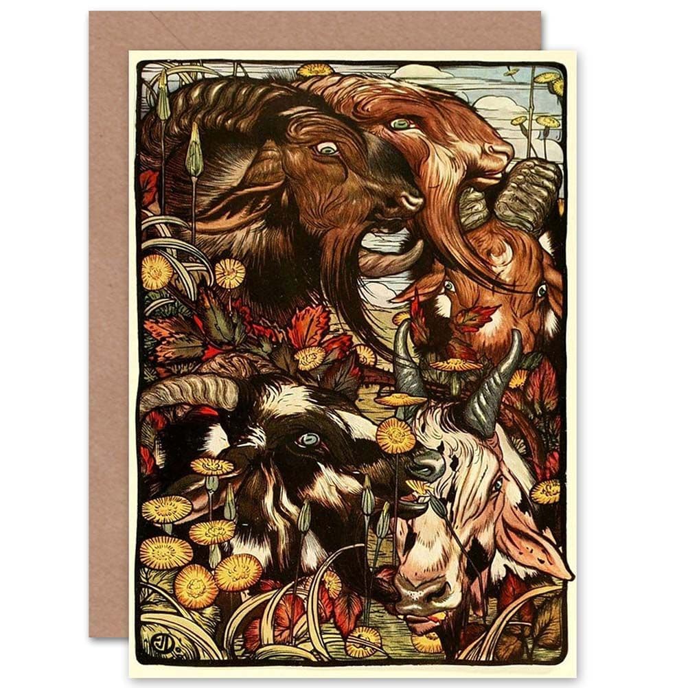 Painting Detmold Wild Goats Aesop Fable Greetings Card