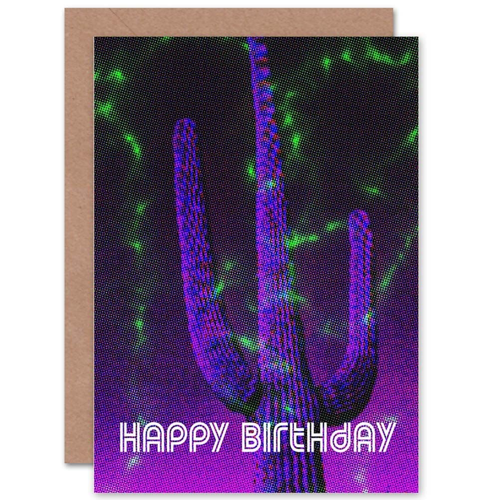 Happy Birthday Abstract Trippy Cactus Greetings Card