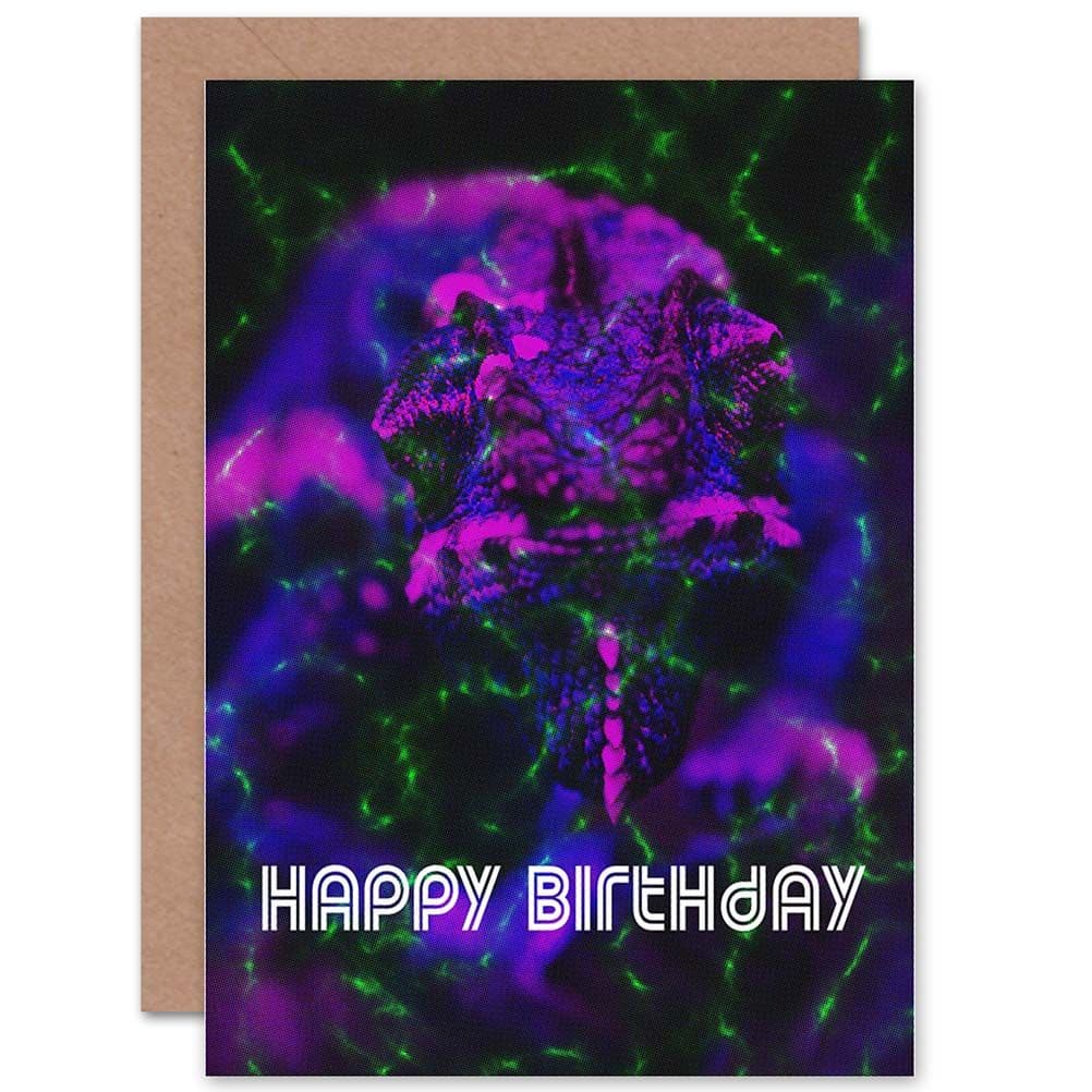 Happy Birthday Gothic Purple Neon Greetings Card