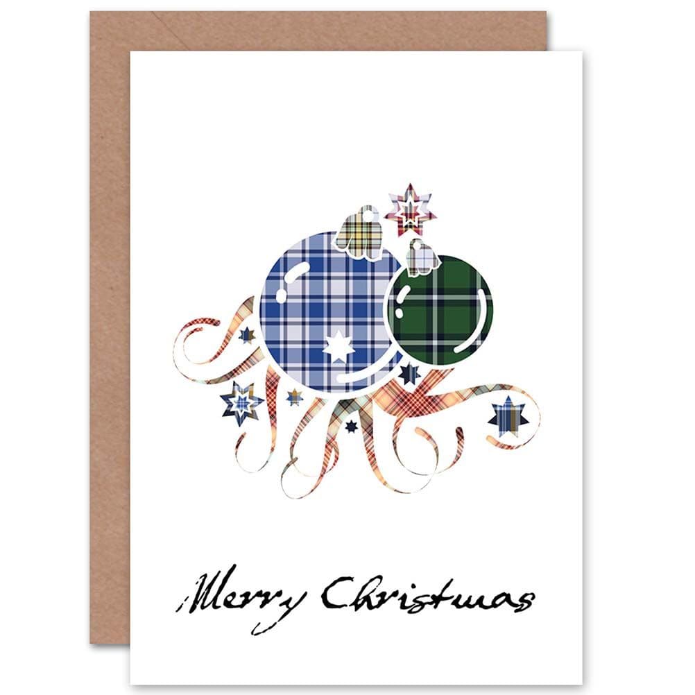 Christmas Xmas Merry Tartan Bauble Scottish Fun Greetings Card