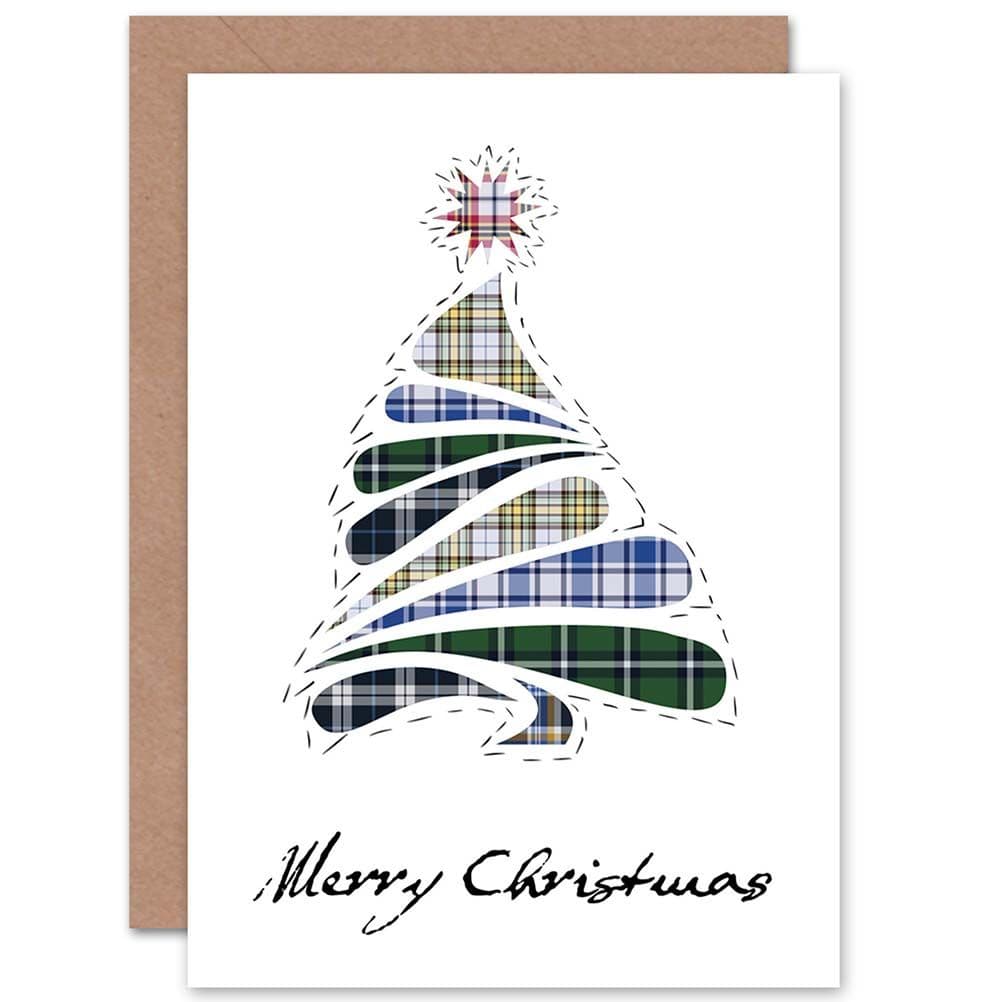 Christmas Xmas Merry Tartan Design Tree Scottish Greetings Card