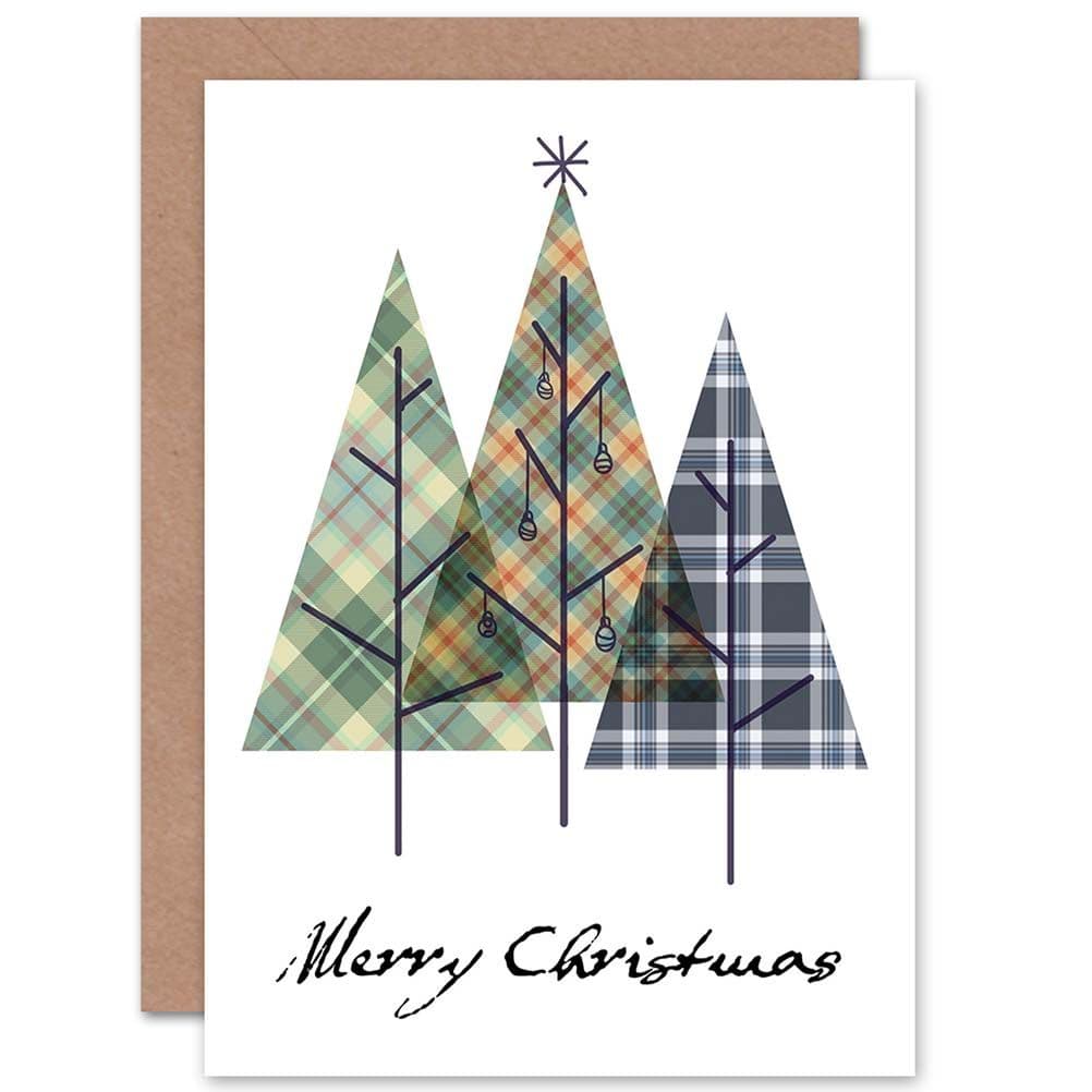 Christmas Xmas Merry Tartan Design Trees Scottish Greetings Card