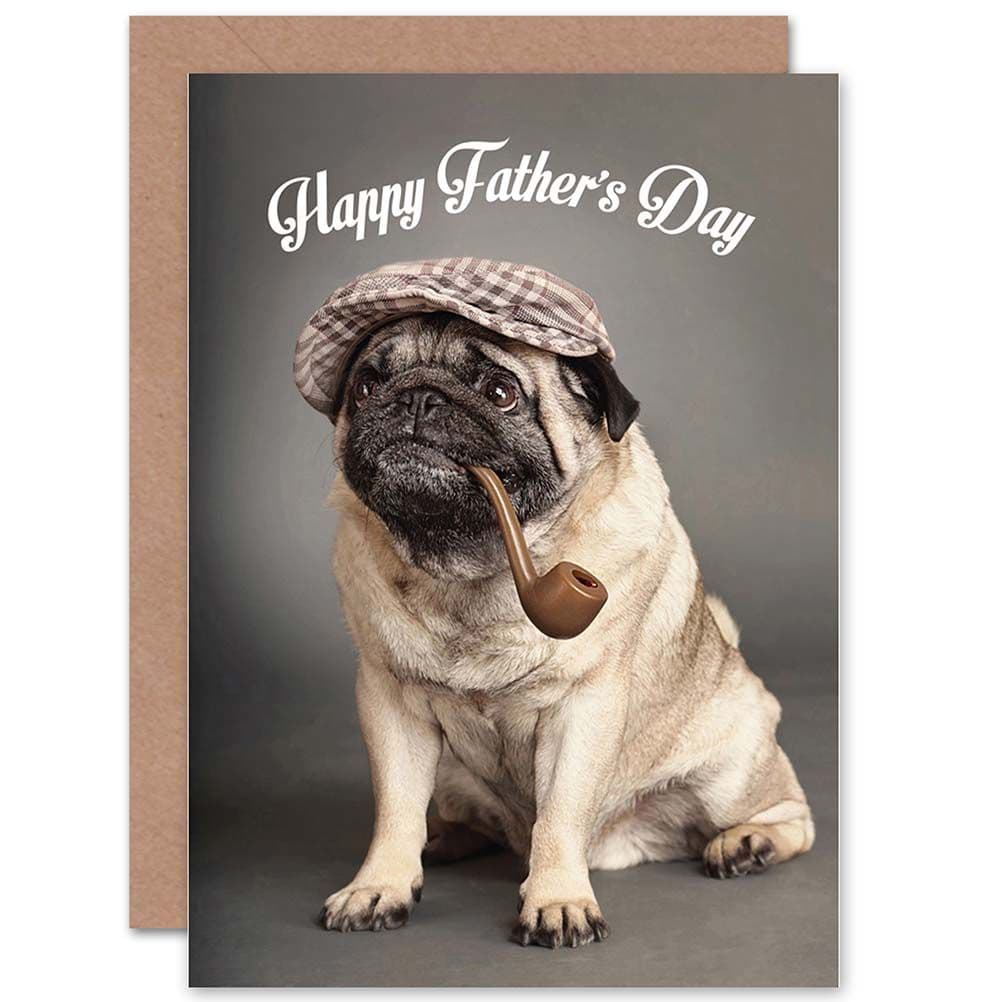 Fathers Day Sherlock Holmes Pug Puppy Dog Cute Greetings Card