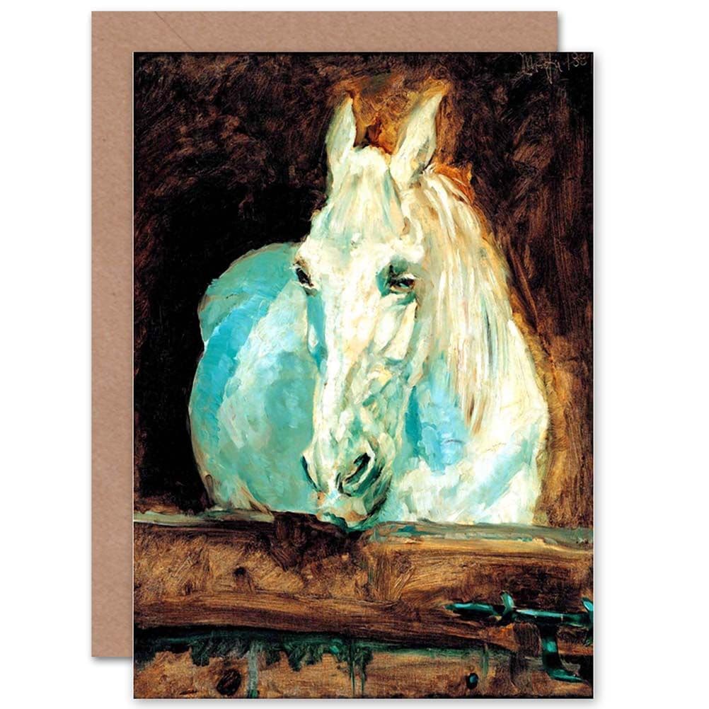 Detail Painting White Horse Stable Greetings Card